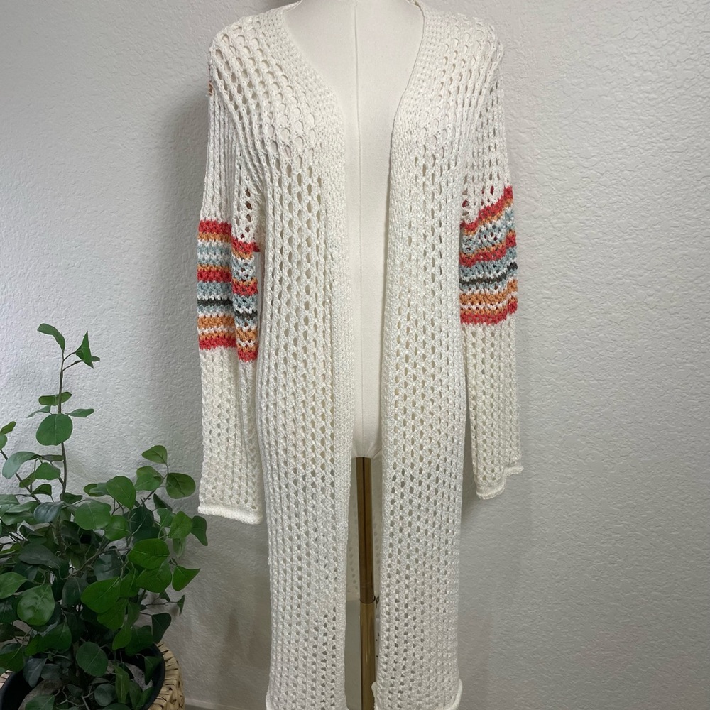 POL Open-Knit Long Duster Cardigan – Women’s M